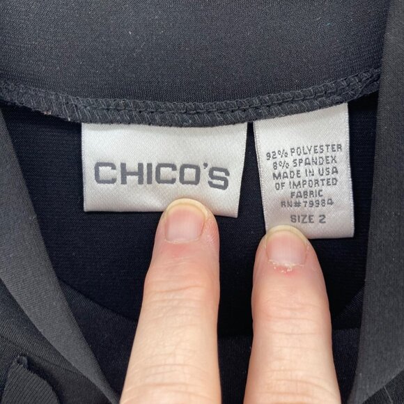 Chicos Top Womens 2 US Large Black Mock Neck Sleeveless Ruffled Front Stretch - Picture 5 of 9